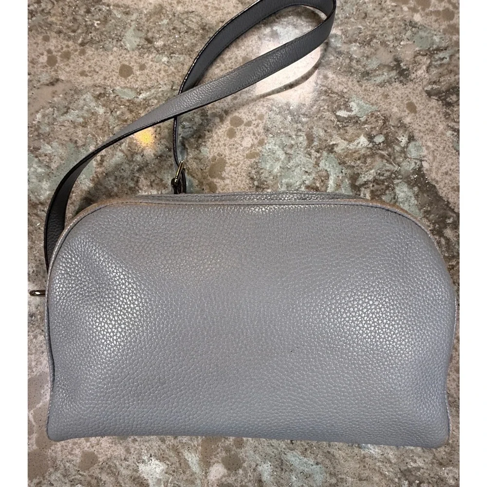 Kate Spade New York Grey Blue Pebbled Leather Dome Crossbody Bag Gold Hardware S